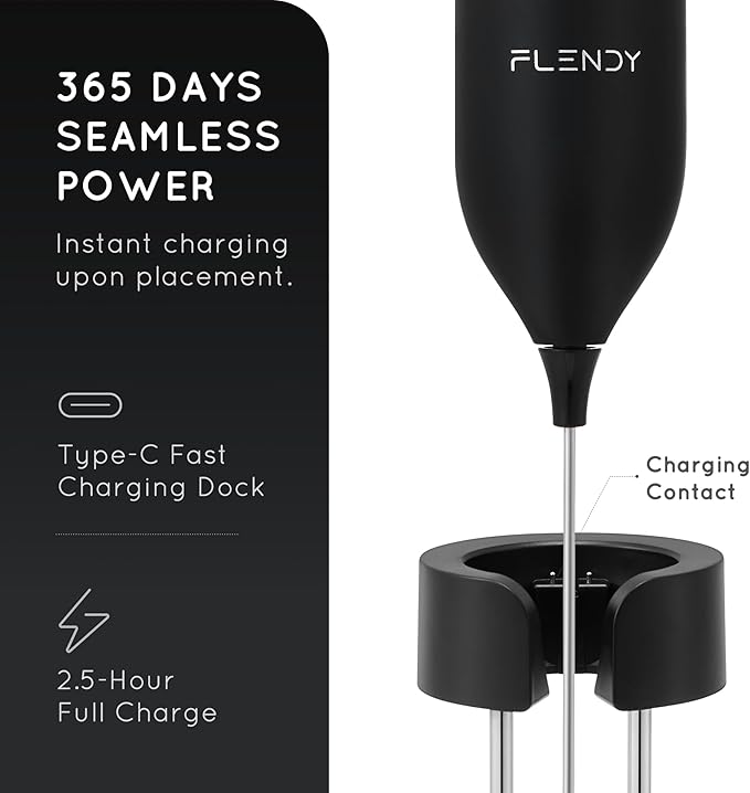 Rechargeable Milk Frother Handheld, Coffee Frother Handheld with USB-C Charging Stand, Electric Drink Mixer Handheld, Mini Electric Whisk Frother for Coffee, Matcha, etc