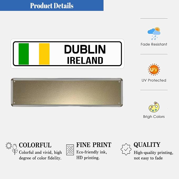 Dublin Ireland Sign Metal Tin Signs Street Road Sign for Cafes Bar Pub Beer Club Wall Home Decor 16X4 Inches - Image 3