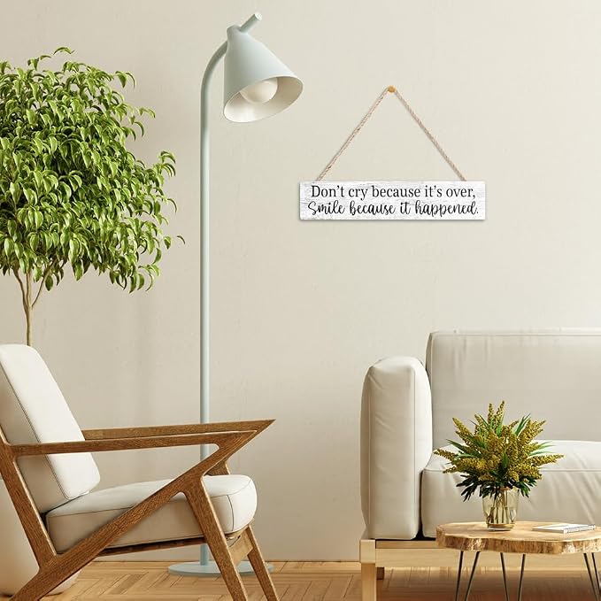 AGMDESIGN Don't Cry Because It Is Over Smile Because It Happened Wood Sign with Uplifting Quote, Inspirational Wall Decor for Graduation Retirement Gifts, Dorm Bedroom Home Office Wood Hanging Plaque - Image 6