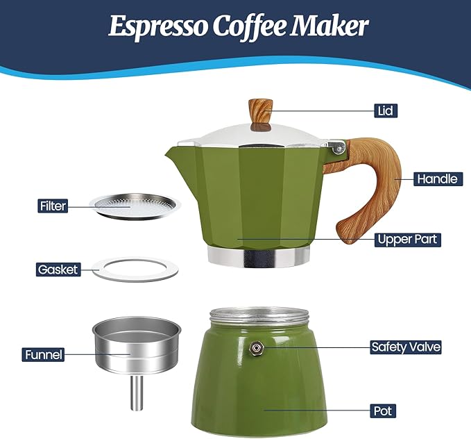 3 Cup Moka Pot Aluminum 150ml Italian Coffee Maker Stovetop Espresso CoffeeMakers Mocha Pot Percolator for Electric Ceramic Stove Classic Greca Cafe Makers Portable for Easy Brewing