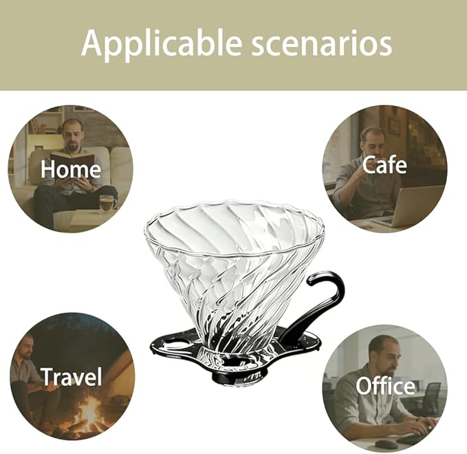 T-mark Glass coffee filter cup ，Slow Brewing Coffee Pour Over for Cafe, Home&Offices，Travel，Size02（1-4Cups）
