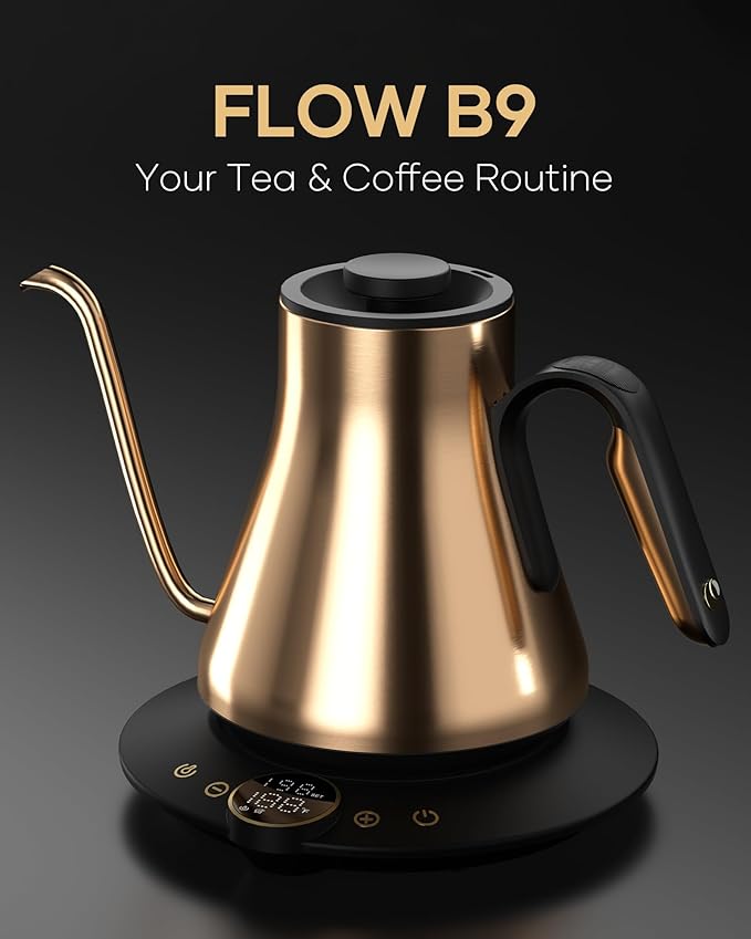 Cocinare Barista Collection Gooseneck Electric Kettle, ±1℉ Precise Temperature Control for Pour-Over Coffee & Tea, Quick Heating 1500W, Stainless Steel Interior, 0.9L (Soulages Black)