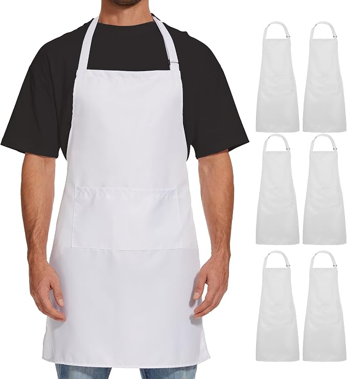 Will Well Kitchen 2 Pack Bib Apron For Men & Women with 2 Pockets - White | Unisex 33'' x 27'' Oil & Water Resistant Soft Kitchen Chef Apron with Adjustable Neck Strap & 38'' Waist Ties for Snug Fit by WillWell
