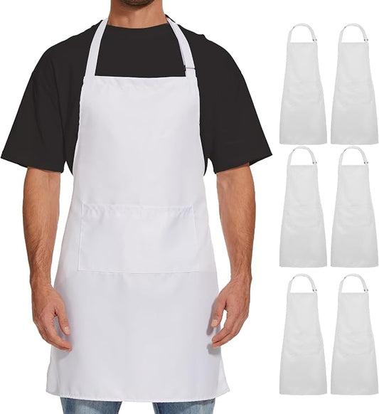 Will Well Kitchen 2 Pack Bib Apron For Men & Women with 2 Pockets - White | Unisex 33'' x 27'' Oil & Water Resistant Soft Kitchen Chef Apron with Adjustable Neck Strap & 38'' Waist Ties for Snug Fit by WillWell