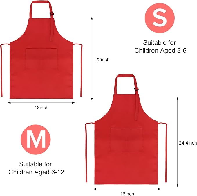 SINLAND Kids Aprons with Large Pocket 2 Pack | Adjustable Cooking Chef Aprons,Stain Resistant Toddler Apron for Baking Painting Gardening Boys Girls - Image 8