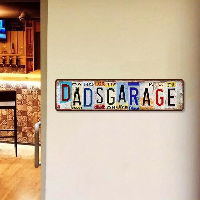 Vintage License Plate DADS GARAGE Sign – 16x4 Inch Rustic Tin Wall Décor for Workshop, Home Garage, Man Cave, Tool Shed or Father's Day Gift - Image 7