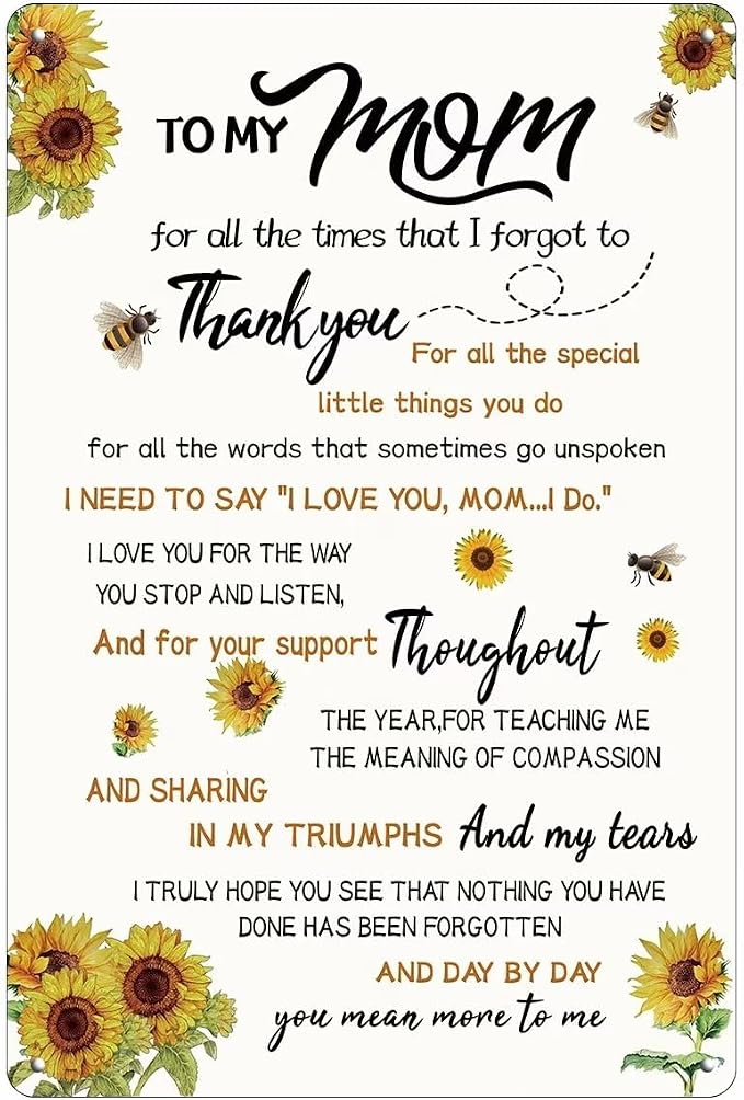 Sunflower Metal Sign for Mom - Mother's Day, Birthday, Thank You Gift - 12 x 8 inches by bivrten