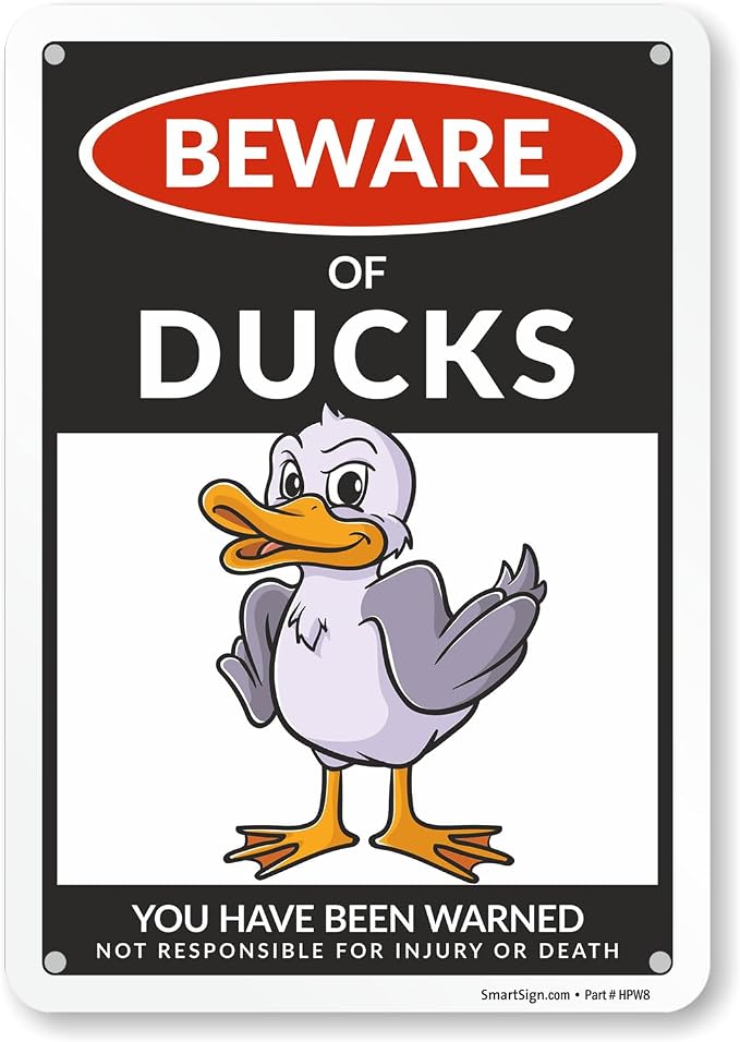 SmartSign Funny Beware Of Ducks Warning Sign - 10"x7", 40 mil Laminated Rust-free Aluminum - Metal Signs for Wall Decor, Outdoors, Patio, Gifts, Cafe - Ducks Theme, Made in USA by SmartSign
