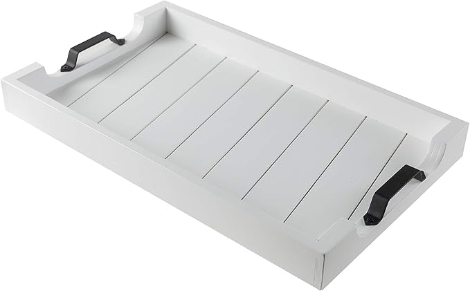 Bamboo Land- Large Wooden Serving Tray with Handle, 20” X 12’’, White, Wooden Tray with Handles, Serving Tray with Handles