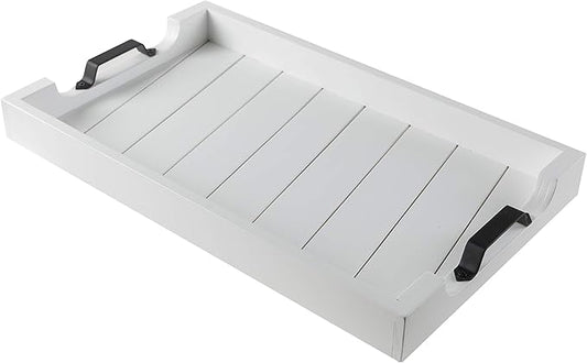 Bamboo Land- Large Wooden Serving Tray with Handle, 20” X 12’’, White, Wooden Tray with Handles, Serving Tray with Handles