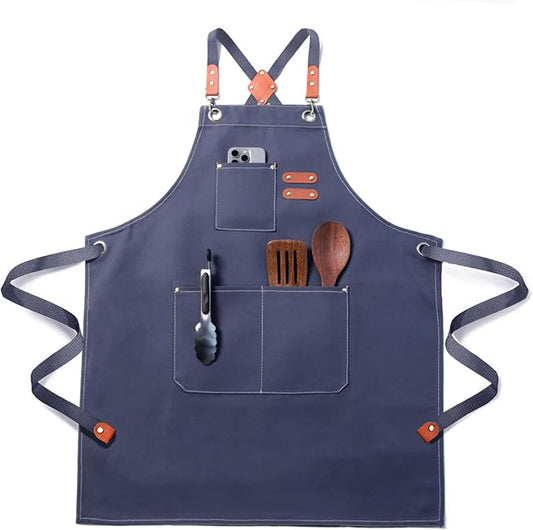 Plus Size Kitchen Apron for Men Women, Cross Back Cotton Canvas Chef Apron by Unknown