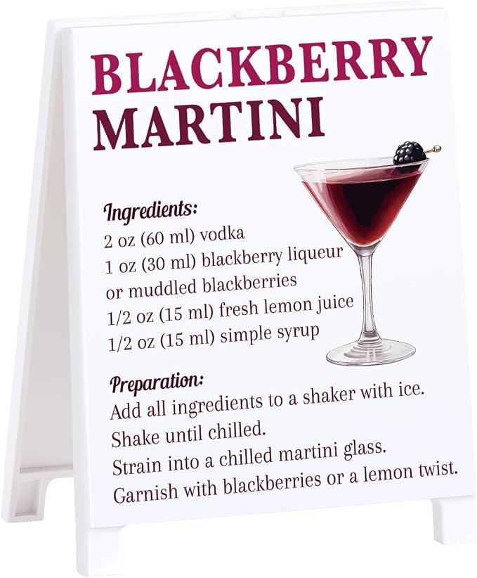 Blackberry Martini Recipe Rustic Bar Decor for Home Cafe Farmhouse Cocktail Sign for Kitchen Bar Cart Accessories Mixology Christmas Gift for Bartender Men Women Couple - 5.59 x 4.33 inch Acrylic Sign by Funnysignsandcozydecorgiftsforyourspacethatspeakyourmind