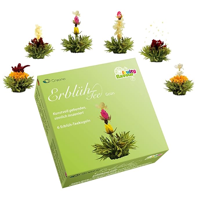 Creano Tea Flowers Mix - Blooming Green Tea, Fruity Flavoured (Roses in 6 Varieties), Flowering Set
