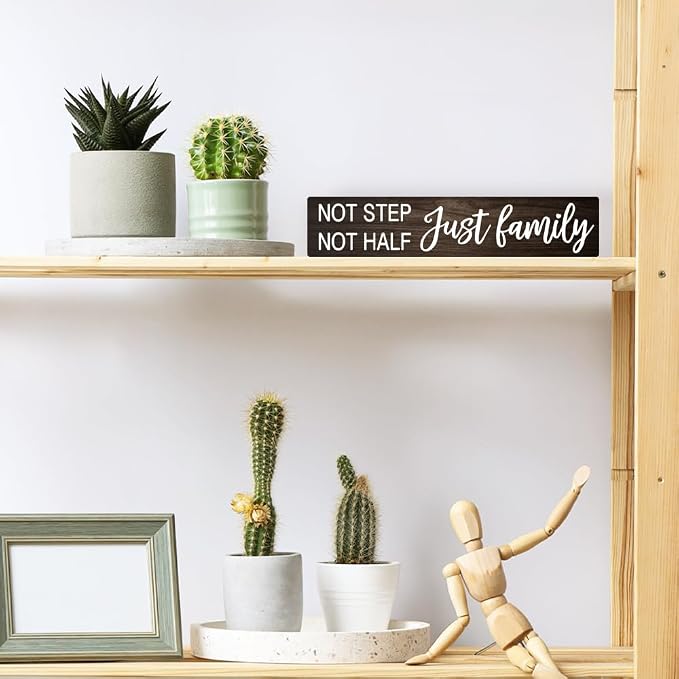 AGMDESIGN Not Step Not Half Just Family Wood Sign, Heartwarming Family Unity Wall Decor for Shelf Desk Door, Farmhouse Bedroom Kitchen Bathroom Wood Hanging Plaque, Great Gifts for Families - Image 4