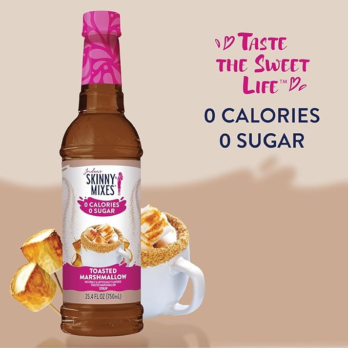 Jordan’s Skinny Mixes Sugar Free Coffee Syrup, Toasted Marshmallow Coffee Flavoring Syrup, Zero Calorie Drink Mix, Lattes, Baking, Protein Shake or Cocktail, Dairy & Gluten Free, Kosher, 25.4 Fl Oz, 2 Pack