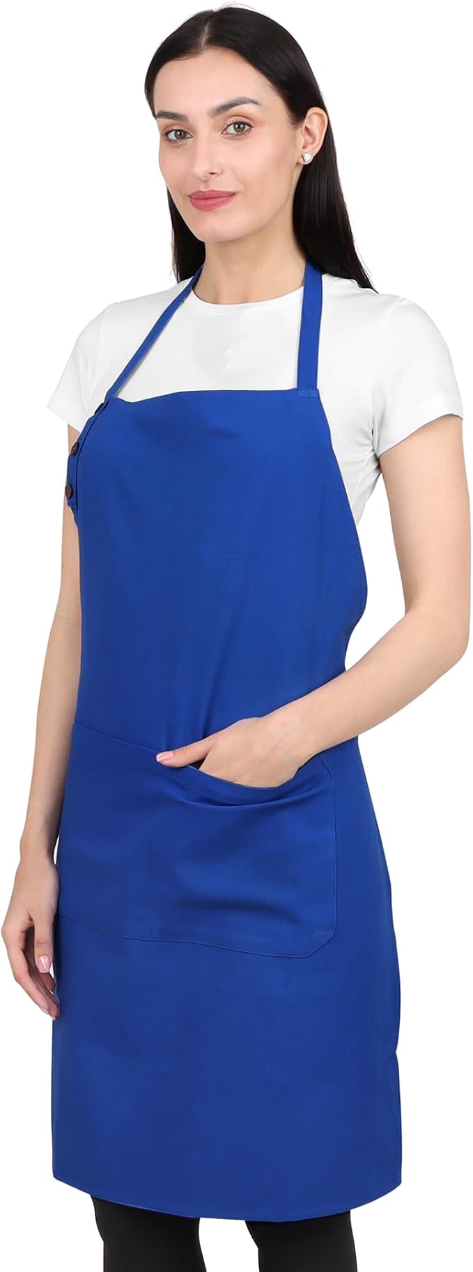 Kitchen Apron Cotton Waterdrop Resistant with adjustable Aprons for Women with Pockets 9 Color option Cooking (Navy blue/royal blue) by naturalcraft