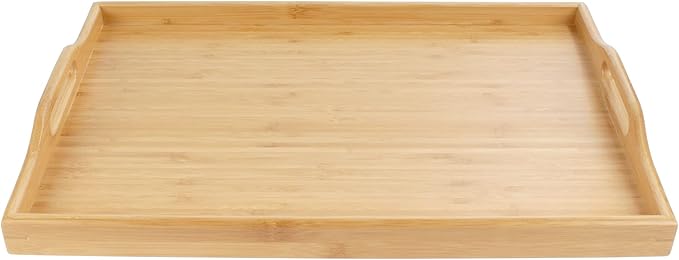 BambooMN Organic Bamboo Serving Tray with Handles, Breakfast Tray, Serving, Eating, Kitchen, Vanity, 17" x 12.5" x 2" - 1 Tray