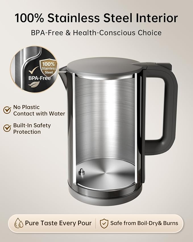 Electric Kettle with Temperature Control, 1.7L Stainless Steel Hot Water Kettle, 5 Presets, 2H Keep Warm, Fast Boil, Matte Black with Stainless Steel Coffee Filter Included