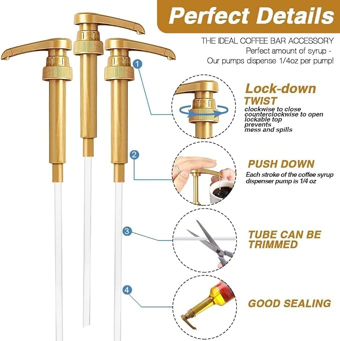 20 Pcs Gold Syrup Pump Dispenser, Compatible with 25.4 Oz/750ml Bottles, Great for Home & Coffee Bar Drinking Mixes, Tea, Beverage, Cocktails, Plus Spoons - Image 4