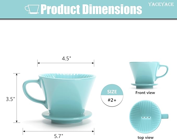 Ceramic Pour Over, Ceramic Coffee Dripper with 3 Holes, Medium Aqua Pour Over Coffee for Café, Dining, shop, Home, Office