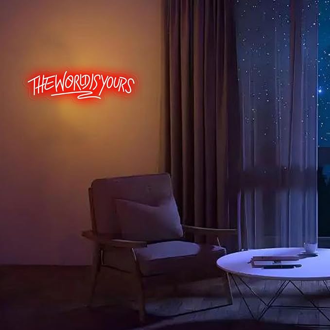 The World is Yours Neon Sign Dimmable World Yours LED Sign for Wall Decor USB Powered Neon Light for Man Cave Home Bar Bistro Club Cafe Wedding Game Room Birthday Gift Graduation Party - Image 3