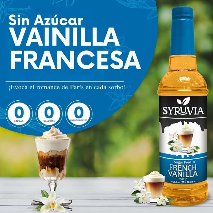 Syruvia Sugar Free Coffee Syrup, French Vanilla Flavored Syrup for Drinks, Lattes, and Desserts – 25.4 fl oz, With Pump - Image 3