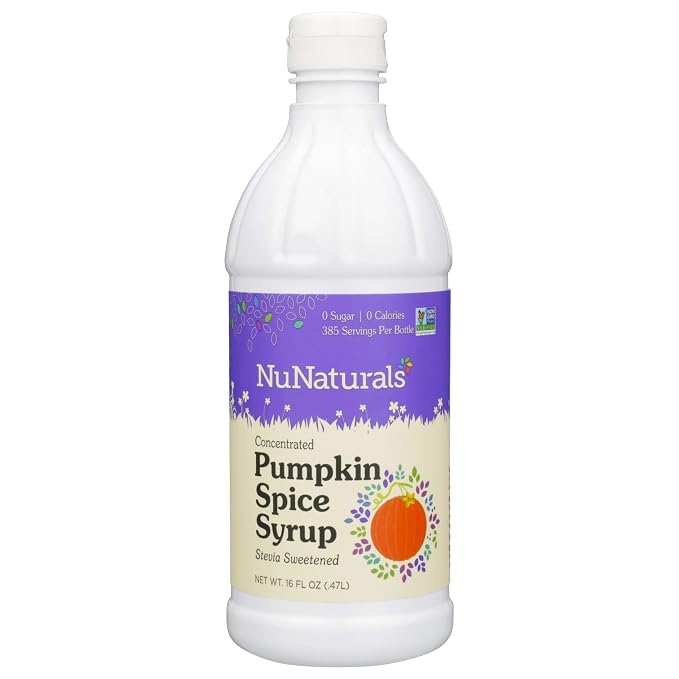 NuNaturals Stevia Syrup, Sugar-Free Sweetener, Plant-Based Sugar Substitute, Zero Calorie, Pumpkin Spice, 16 oz by NuNaturals