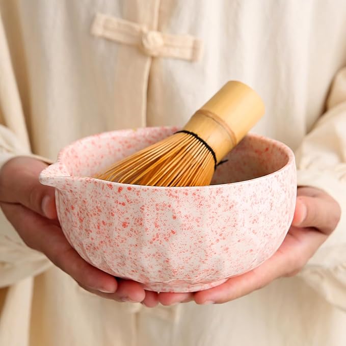 Ceramic 2-Piece Matcha Bowl Set Red gift box (red and white)