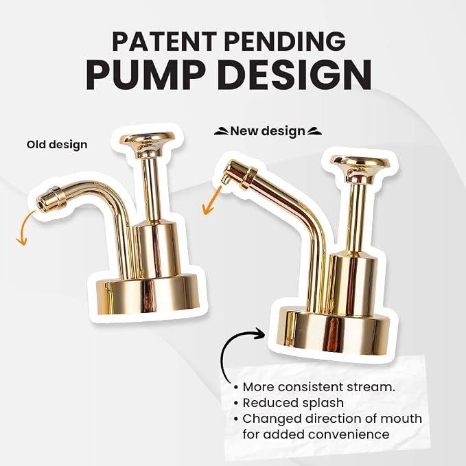 Molimoli Syrup Dispenser for Coffee Bars, Glass Syrup Bottle w. Pump, 16.9 oz 500 ml, Set of 2, Gold Upgraded Dispenser - Image 2