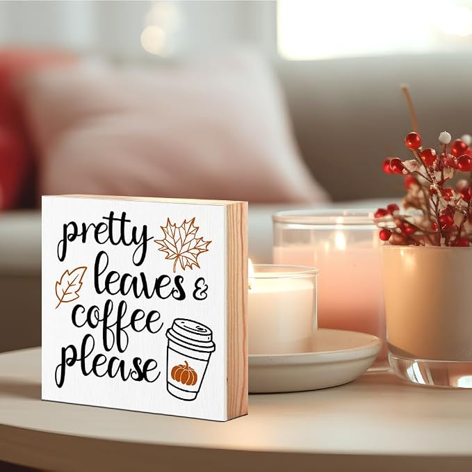 Fall Farmhouse Desk Decor, Pumpkin Wooden Box Sign, Funny Fall Sign for Bedroom Office, Harvest Thanksgiving Gifts for Women Men Friends Sister Aunt BFF Coworkers (Pretty Leaves) - Image 3