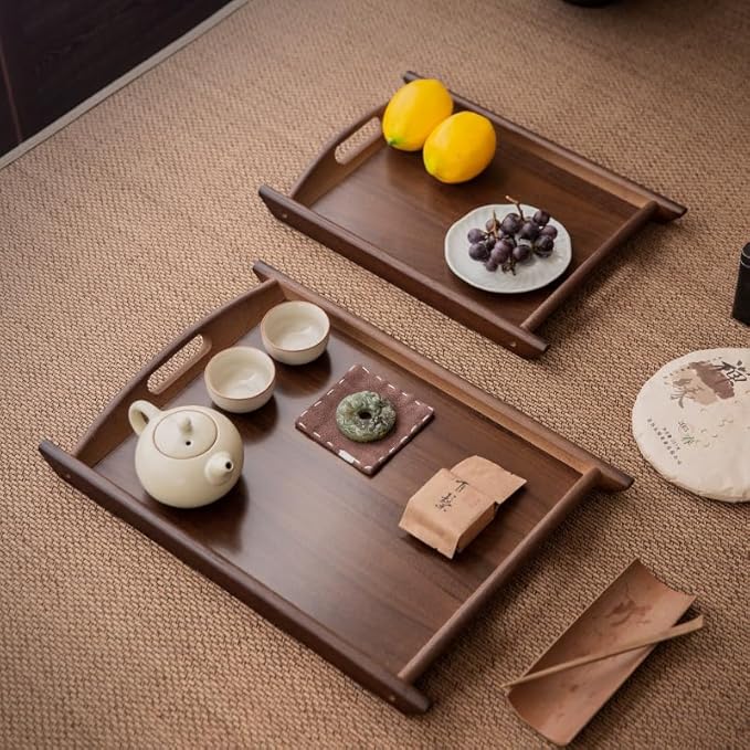 Wood Serving Tray, Wooden Tray with Handles, 20.47 inch Square Decorative Serving Trays Platters for Home, Party, Coffee Table,Dining Table & Countertop