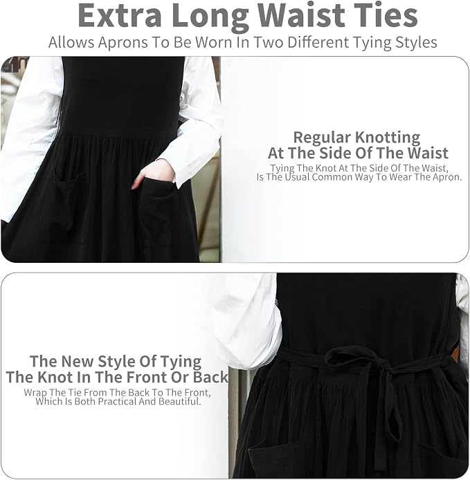 Premium Plus Size Apron Adjustable Waistline Bib Apron,Soft Cotton Blend Apron with Pockets (Black) - Image 5