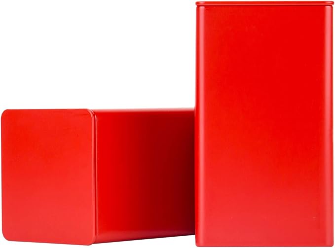Square Tin Can Empty Cube Steel Box Storage Container kit 65mm Series for Treats, Gifts, Favors, Loose Tea, Coffee and Crafts, Red, 3L