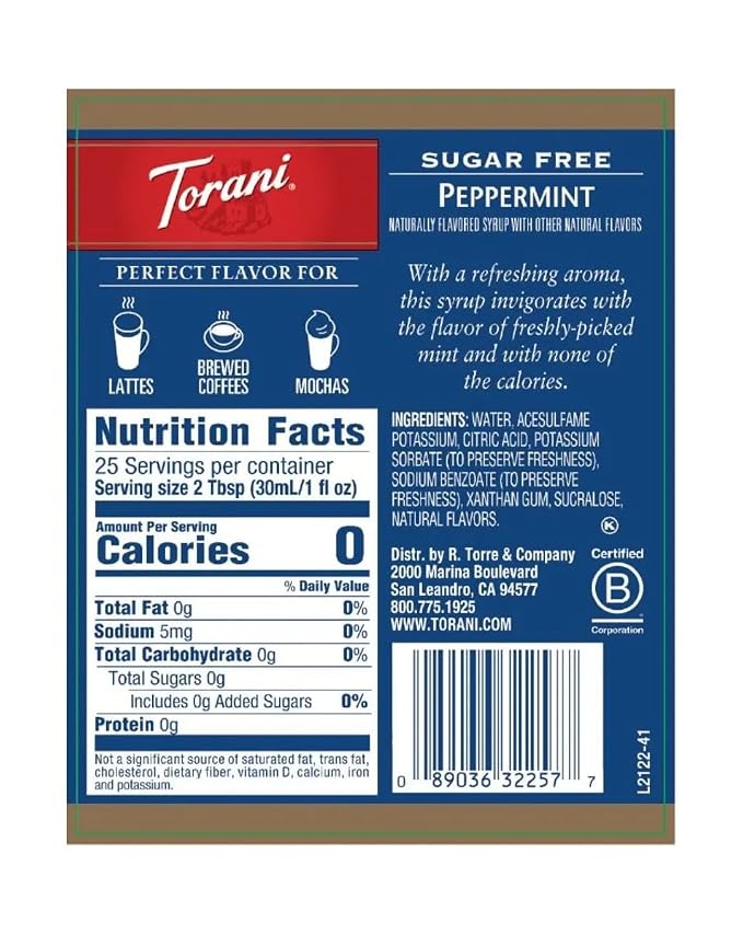 Torani Sugar Free Peppermint Syrup, 25.4 Ounce - Image 2