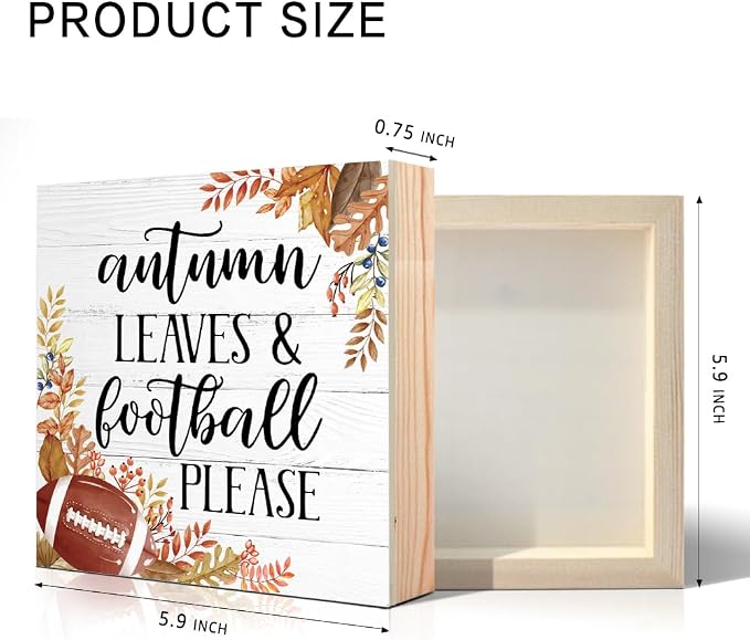 Autumn Leaves and Football Please Wood Box Sign, Football Desk Decor for Boy Room, Foot Ball Lovers, Thanksgiving Autumn Gifts for Men Women Players Fans Coaches Friends Sport Lovers Son Brother - Image 2