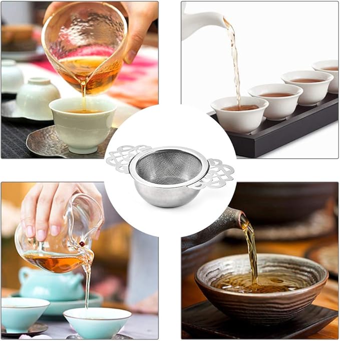 Picowe 2 Pack Tea Strainer Bowl, Stainless Steel Sliver Tea Strainers for Loose Tea Fine Mesh for 2.5-4 Inch Cup Mouth