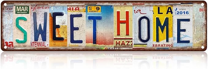Vintage License Plate SWEET HOME Sign – 16x4 Inch Rustic Tin Wall Décor for Entryway, Living Room, Farmhouse, Kitchen or Cottage by SARAHEVE