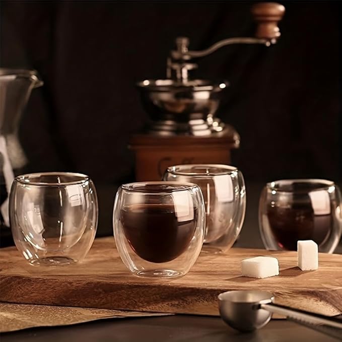 6-Pack Double Wall Espresso Cups, 80ml/2.7oz Insulated Glass Coffee Cups, Transparent Small Espresso Glasses Mugs for Cappuccino, Latte, Tea, Modern & Elegant Design(COLOR:Clear)