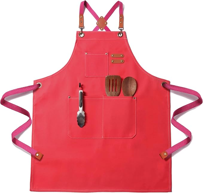 Chef Cotton Canvas Apron for Men Women with Pockets | Cross Back Design-Comfortable apron for cooking BBQ baking gardening kitchen barber woodworking grilling crafting by Unknown
