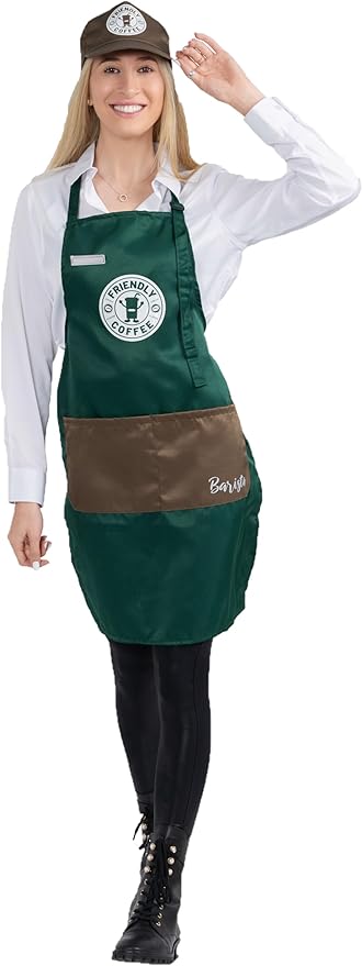 Dress Up America Barista Costume for Adults - Green Apron and Cap - Coffee Barista Costume Set