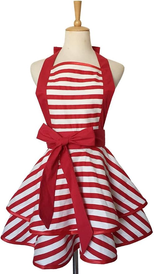 Hyzrz Lovely Handmade Cotton Retro Aprons for Women Girls Cake Kitchen Cook Apron for Mother's Gift (Red) - Image 3