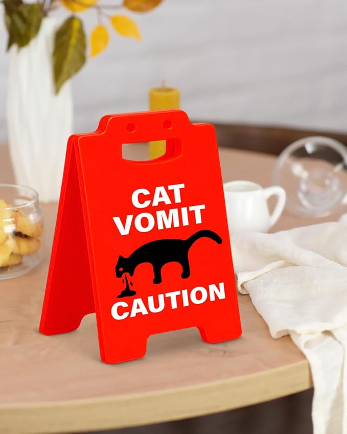 Funny Cat Vomit Caution Sign, Humor Desk Decor for Cat Lovers, Perfect Gag Gift for Pet Owners Friends, Cats Themed Home Office Decor - Image 5