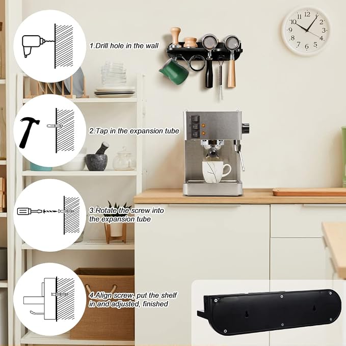 Espresso Tamper Holder Station Laelr Wall Mounted Coffee Station Organizer Coffee Distributor & Tamper 54mm/2.1'' Portafilter Storage Wall Shelf Espresso Accessories Organizer Rack for Bar Home Office - Image 5