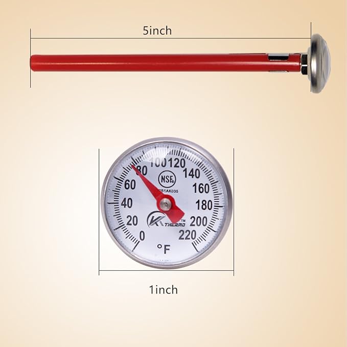 KT THERMO Instant Read 1-Inch Dial Thermometer(4-Pack),Best for The Coffee Drinks,Chocolate Milk Foam