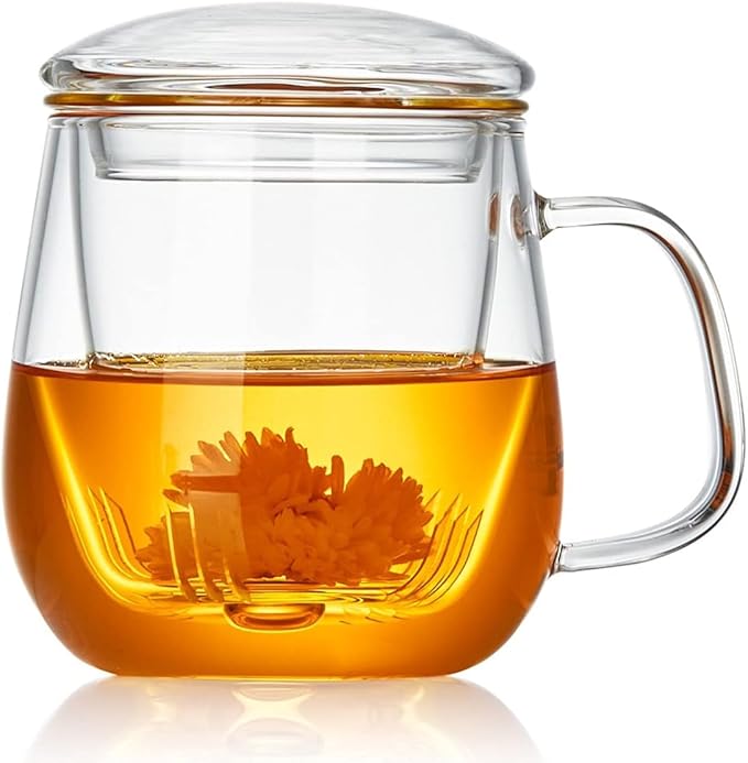 Glass Teacups 24 Pack Glass Tea Cup with Infuser and Lid, 17.6oz/520ml Large Borosilicate Teacup,Tea Clear Mug Cup for Loose Leaf Blooming Tea, Microwave & Dishwasher Safe.