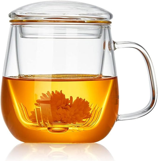 Glass Teacups 24 Pack Glass Tea Cup with Infuser and Lid, 17.6oz/520ml Large Borosilicate Teacup,Tea Clear Mug Cup for Loose Leaf Blooming Tea, Microwave & Dishwasher Safe.
