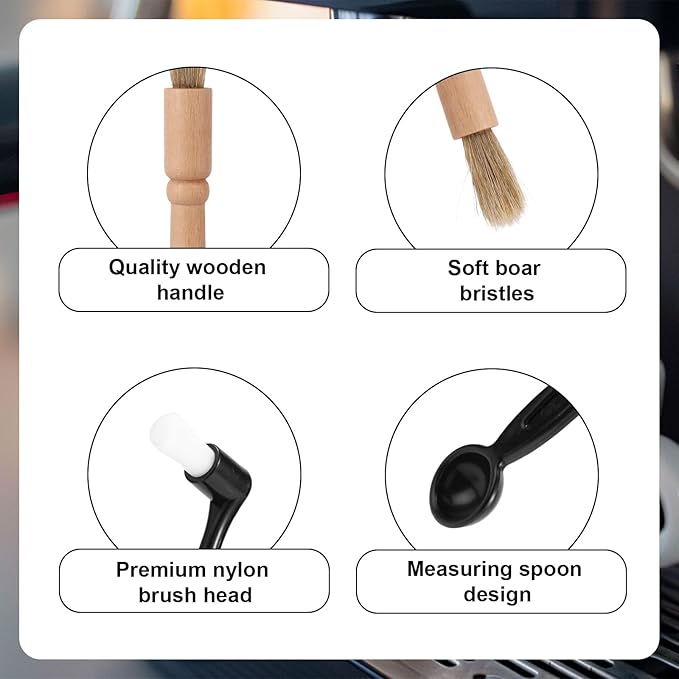 8pcs Coffee Cleaning Brush Set, Espresso Machine & Grinder Cleaning Brushes Long Handle Flexible Brush Cleaner and Scoop Tool for Clean Coffee Maker Grinder Brew Head and Barista Accessories