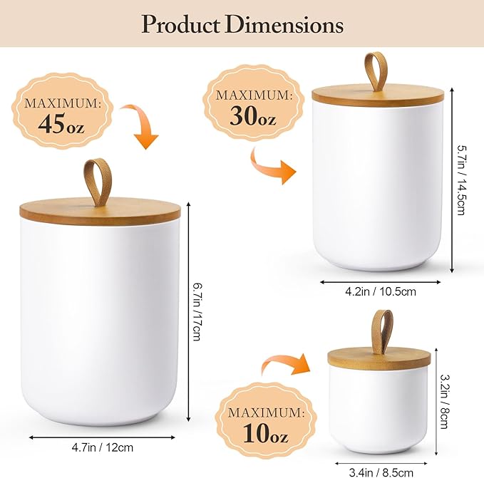 3-Piece Ceramic Canisters Sets for The Kitchen, Airtight Kitchen Canisters for Countertop, Modern Coffee Storage Jars for Flour, Sugar, Pasta, Cookies, Tea(White)