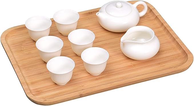 Yarlung 2 Pack Bamboo Tray Cheese Plate, 14x9 Inches Food Serving Saucer Wood Rectangular Platter for Coffee, Tea, Fruit, Plant Pot