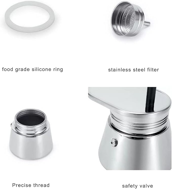 Single Spout Mocha Pot, Stainless Steel Mokapot, Portable Lightweight Stovetop Espresso Maker for Home, Office, Travel, 50ml (50ml)